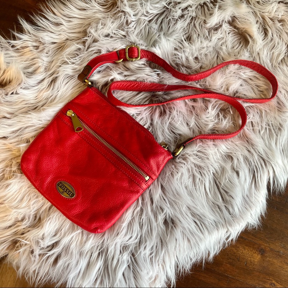 Fossil-Beautiful Red Leather Crossbody Purse -